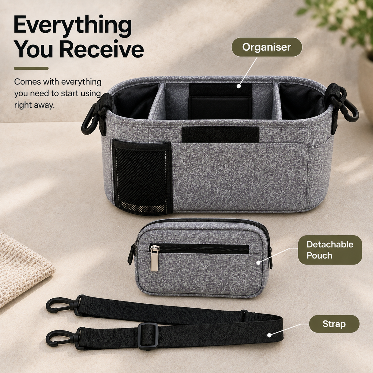 Large Multi-Pocket Baby Pram Organiser Bag