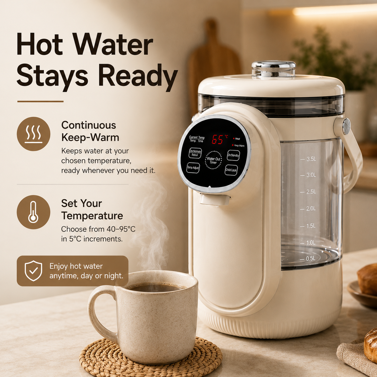 Electric Hot Water Dispenser – 12 Temperature Settings & Keep Warm