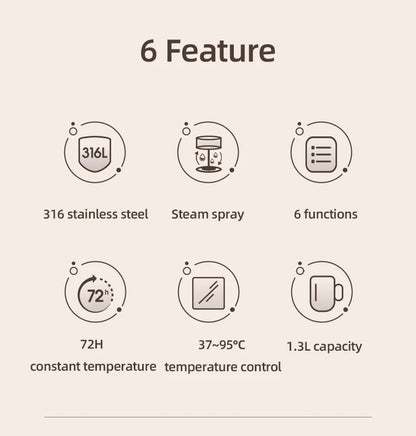 1300ml Steam Spray Tea Kettle Baby Constant Temperature Milk Regulator Multifunctional Electric Kettle 72h Thermostatic Kettle
