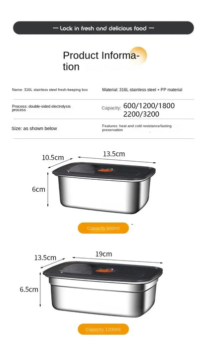 Stainless Steel Camping Lunch Box Sealed Leak-proof Bento Box Microwave Suitable Large Capacity Refrigerator Freezer Storage Box