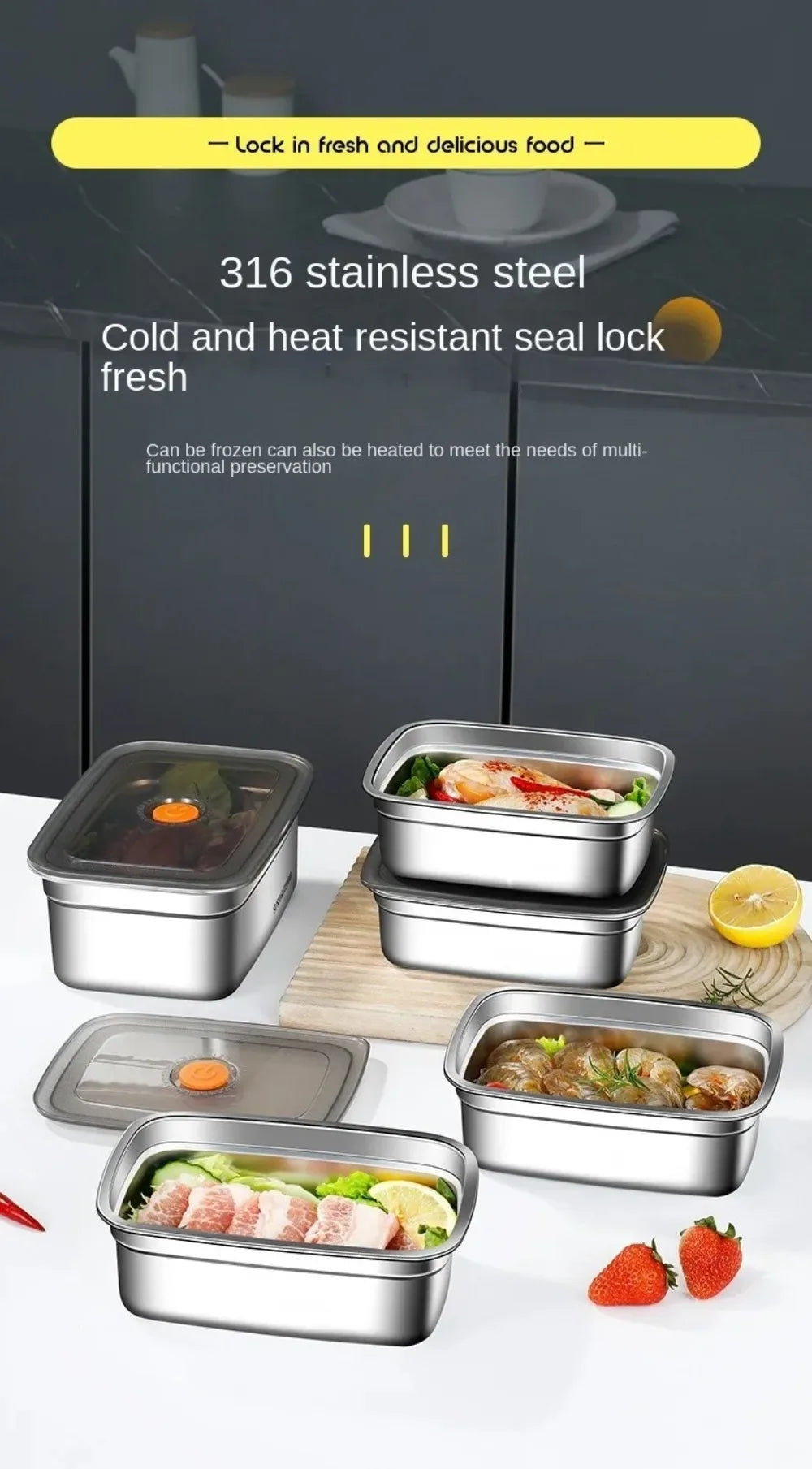 Stainless Steel Camping Lunch Box Sealed Leak-proof Bento Box Microwave Suitable Large Capacity Refrigerator Freezer Storage Box