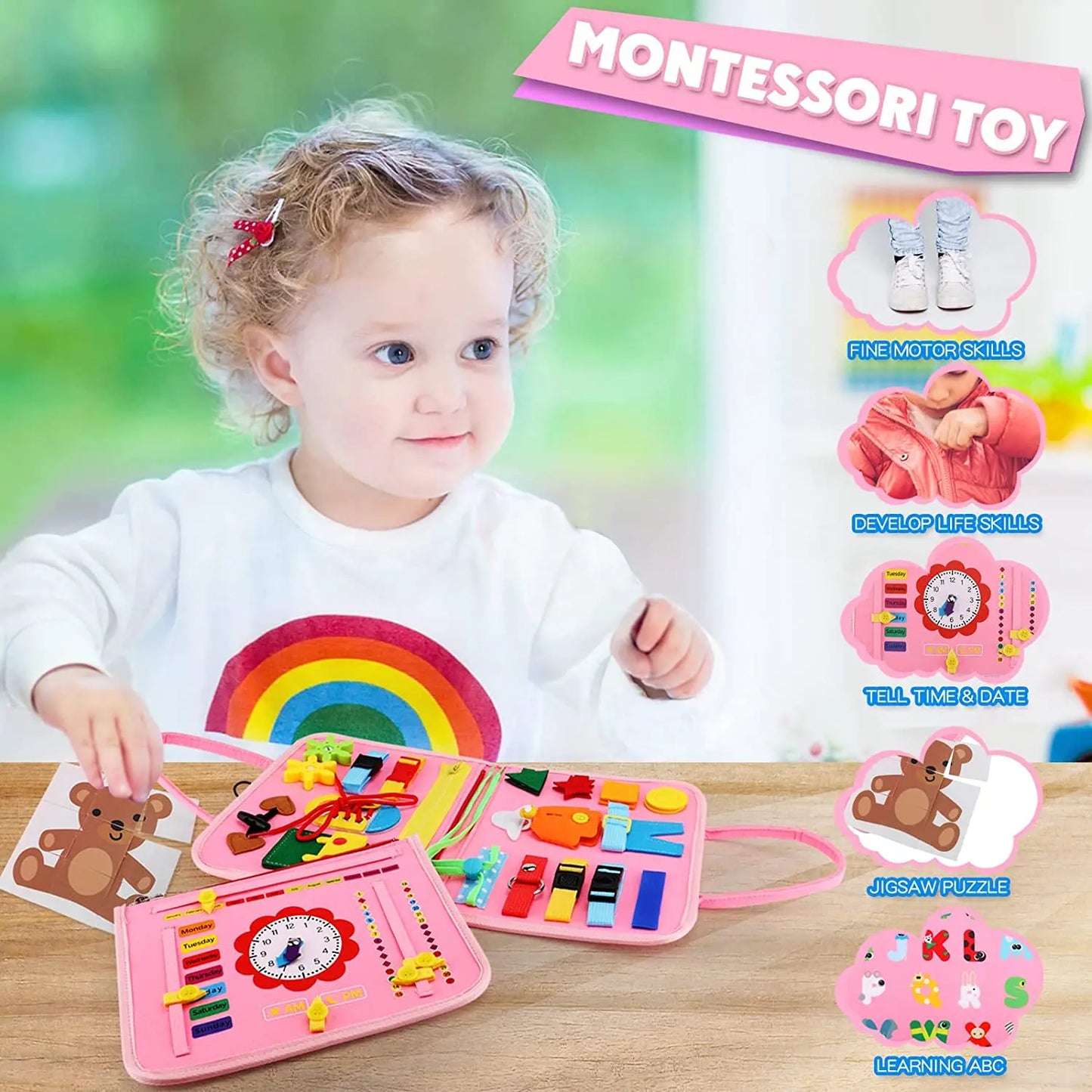 Montessori Toys Busy Board Sensory Activity Developing Board for Motor Skills,Learning Board for Toddlers  Birthday gift